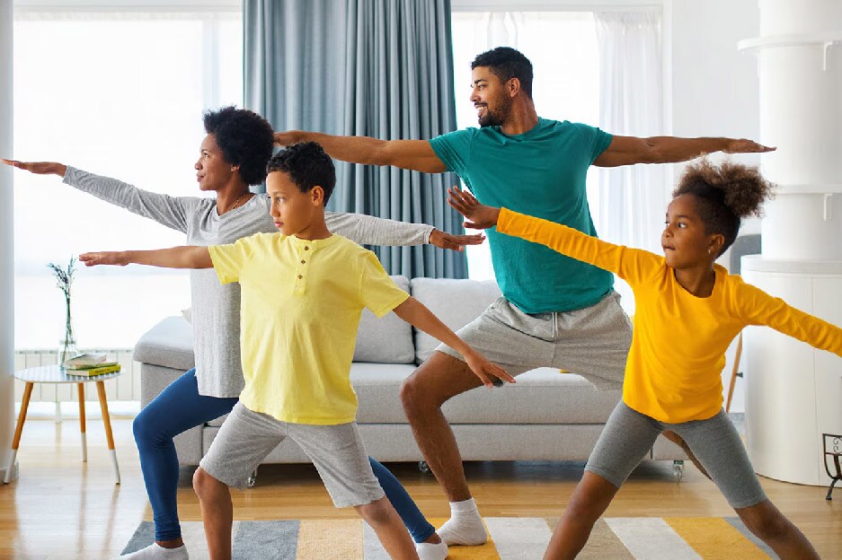 Family doing yoga together